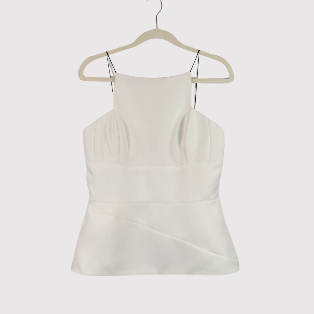 Hunter Bell Womens Top White Square High Neck Sleeveless Peplum Zip Back Size 6
